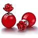 Stud Earrings Rose Flower Mother Of Pearl Double Sided 925 Sterling Silver Chinese Red Style By SUYAN (Glossy)