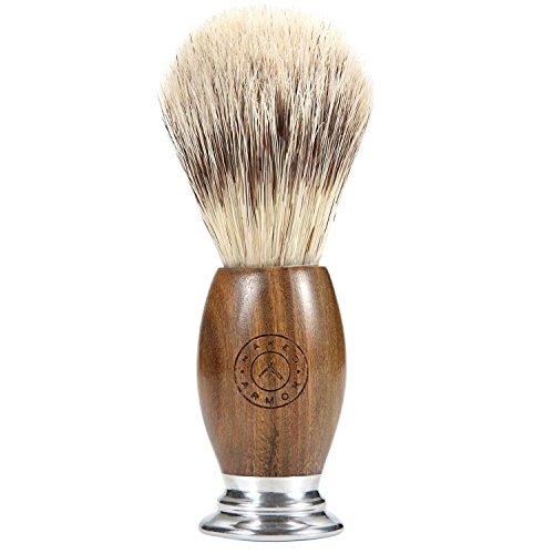 Luxury Mens Shaving Brush - For The Best Wet Shave. Made From Futura Synthetic Badger Hair, Exfoliating Stiff Bristles. Handmade Brazilian Sandalwood + Alloy Base. Pre Shave & Barber Approved.