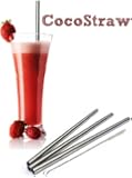 4 Stainless Steel Wide Smoothie Straws - CocoStraw Large Straight Frozen Drink Straw - 4 Pack + Cleaning Brush (4)