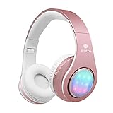 Bluetooth Headphones Over Ear, Ifecco Light Up Foldable Bluetooth Stereo Headphone Over Ear with 3.5mm Audio Cable and Mic Support FM Radio and TF Card Compatible with Bluetooth Devices (Rose Gold)
