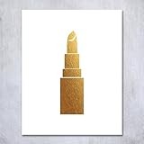 Lipstick Gold Foil Art Print Makeup Small Poster Metallic Dorm Decor Girls Room 5 inches x 7 inches A7
