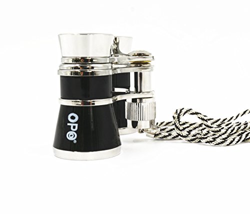 Opera Glasses Compact Binoculars for Theater Horse Racing Classical Lady Gift 3X25 Black with Silver Chain
