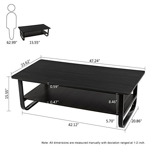 Coffee Table, Pexfix Modern Solid Wooden Tea Table Simple Design Rustic Black Living Room Coffee Table with Storage Shelf