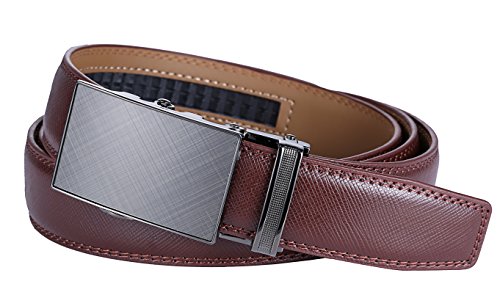 Marino Men's Genuine Leather Ratchet Dress Belt with Automatic Buckle, Enclosed in an Elegant Gift Box - Gunblack Silver - Custom: Up to 44" Waist