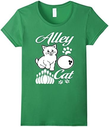 Women's Alley Cat Funny Bowling T-Shirt Medium Grass