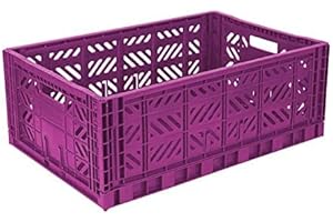 AYKASA Collapsible Storage Bins, Plastic Crate for Storage, Collapsible Crate, Utility Stackable Box (Large, Purple)