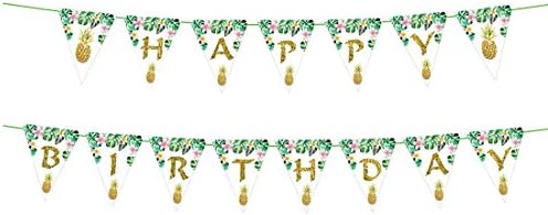Hawaii Tropical Themed Party Supplies, Pineapple Palm Leaves Happy Birthday Banner for Hawaii Summer Beach Garland Party Supplies, Hawaiian Party Decor