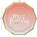 50 Count Pink and Gold Birthday Party Plates Disposable Dinner 9 inch Happy Birthday Gold Foil on Pink Ombre Party Supplies for Baby Shower Babys 1st Birthday Unicorn Party and More