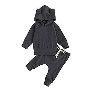 LUCSUN Pasgeboren Baby Jongens Outfit Set Lange Mouwen Effen Kleur Hoodie Sweatshirt Top en Broek 2 Stks Kleding Set