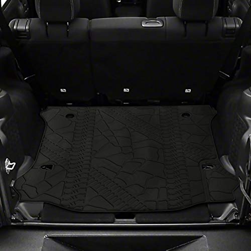 Black Cargo Liner Rear Trunk Floor Mat Compatible with 2011-2018 Jeep Wrangler JK Unlimited 4 Door All Weather Protector TPE Cargo Tray Cover with or Without Factory Right Side Subwoofer