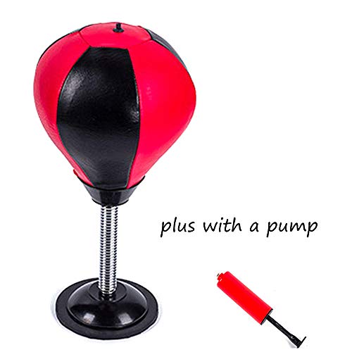 Stress Buster Desktop Punching Bag with Pump Desk Speed Bag with Stand for Heavy Duty Anxiety Relief Freestanding Kit Accessory for Adult and Children Red and Black