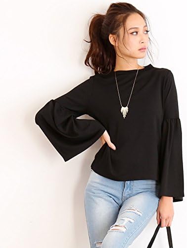 Amazon フレアスリーブトップス ストレッチ 長袖 ギャザースリーブ プルオーバー モカ M Outlet Tシャツ カットソー 通販