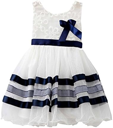 Hiven Girls Cotton Sleevelesss Lace Stripes Yarn Dress 90