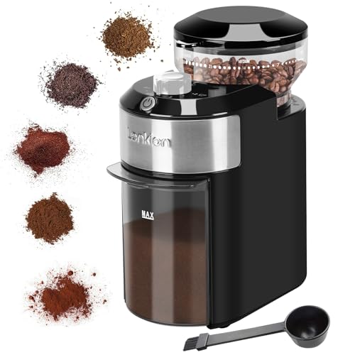 Lonkion Burr Coffee Grinder Electric - Adjustable Burr Grinder with 28 Precise Grind Settings for 12 Cups - Coffee Grinders for Home Use - Professional Coffee Bean Grinder - Silver