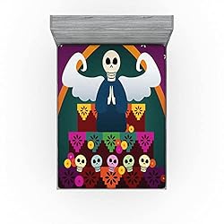 Ambesonne Sugar Skull Fitted Sheet Set, Angel Head