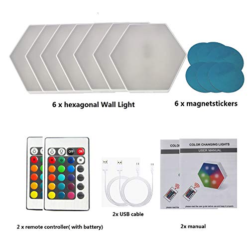 Smart Hexagon LED-Leuchten Fernbedienung DIY Geometrie Hex Light BerüHrungsempfindlich RGB Bunt An Der Wand Montiert Panels Puck Light Zum Schlafzimmer Wohnzimmer Flur Feier Nachtlicht (6 StüCk)