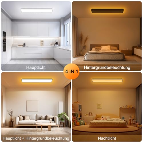 LED Ceiling Light Dimmable - LED Panel 100 x 25 cm, 36 W 3600 LM Ceiling Light with Remote Control 3000 K - 6500 K - Night Light Warm - Ceiling Light Flat for Bedroom Children's Room Living Room Kitchen Lamp
