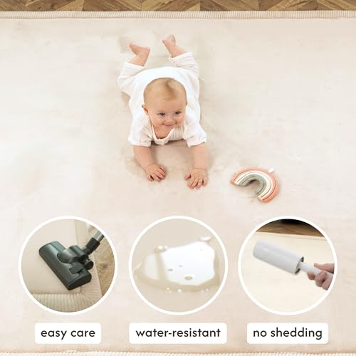 Premium Large Coral Velvet Baby Play Mat 280x200x2.5cm, Beige – High-Density Memory Foam Area Rug – Stylish Playmat for Floor with Non-Slip Backing for Crawling, Soft Play & Tummy Time - Easy Care Rug