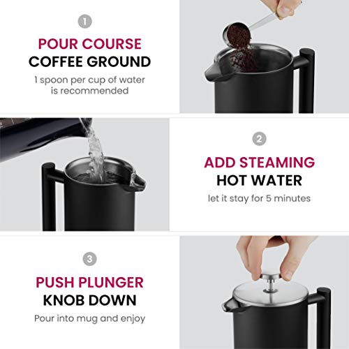 Finedine French Press Coffee Maker (34Oz) 18/8 Stainless Steel