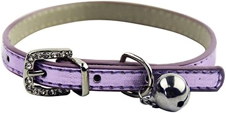 Adapting Buckle Puppy Dog Collar-Heavy Duty Purple PU Leather Pet Necklace Adult Cat Safe Neck Strap with Bling Rhinestones