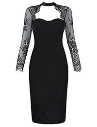 Hego - Vestido de mujer de manga larga, sin espalda, sexy, de encaje