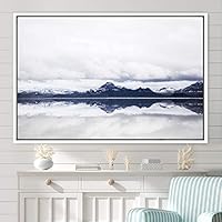 Framed Canvas Wall Art Winter Lake Aerial Dramatic Lake Landscape Multicolor Photography Realism - 16x24 inches