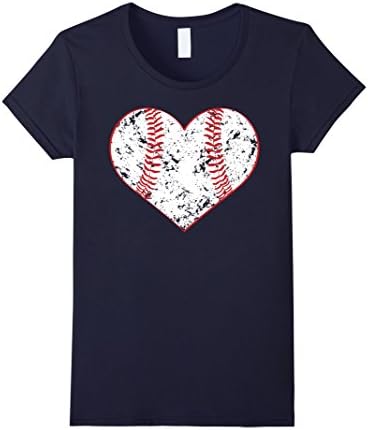 Women's Baseball Heart Shirt, Softball Mom Sports Gift Large Navy