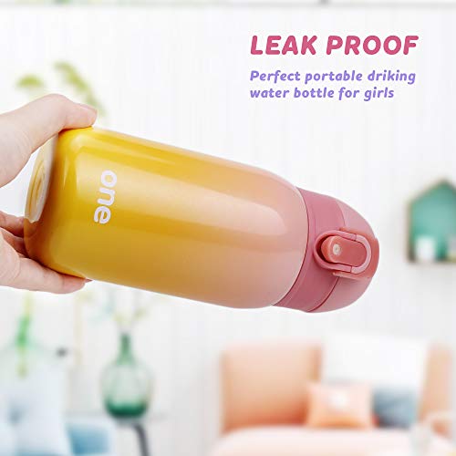 Kids Water Bottle Thermoses Rainbow Water Bottle Cup Metal Stainless Steel Vacuum Insulated Water Flask for School Kids Girls Lunch Box Leak Proof BPA Free No Straw (Pink-Yellow 11oz)