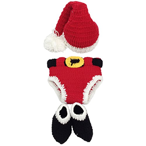 Jastore Infant Newborn Costume Photography Prop Santa Claus Crochet Knitted (Style 3)