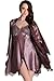 Awaye Satin Nightgown with Robe Solid Lace Silk Like 3/4 Sleeve Night Gown Two Piece Suit Short Slip Sleepwear Purple L