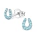 925 Sterling Silver Aquamarine Crystal Horseshoe Stud Earrings 18304