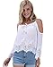 VIISHOW Women's Strap Off Shoulder Lace Crochet Crop Top Blouse (M, White)