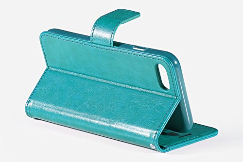 iPhone 8 Case, iPhone 7 Case, HLCT PU Leather Wallet Case, with Soft TPU Protective Bumper, Built-in Stand Kickstand, Cash and Card Pockets (Teal)