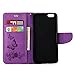 iPhone 6S Funda, iPhone 6S Funda de piel, arsue PU Flip Folio Funda tipo portafolios con ranuras para tarjetas de Flores y mariposas con función atril para iPhone 6/6S, Purple/Bling