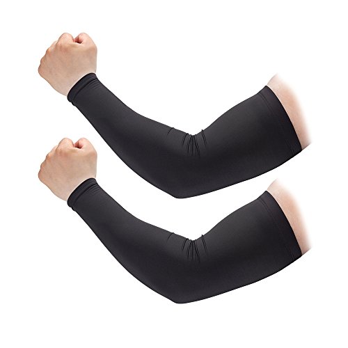GonHui Arm Sleeves UV Protective Cooling Arm Sleeves for Adult in Outdoor and Indoor Activities (1 Pair) (Black Without Logo, L) - Thumbnail 7