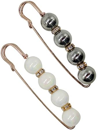 L'VOW Black White Elegant Temperament Double Faux Pearl Brooch Pins Pack of 2