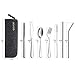 Devico Portable Utensils, Travel Camping Cutlery Set, 8-Piece including Knife Fork Spoon Chopsticks Cleaning Brush Straws Portable Case, Stainless Steel Flatware set (8-piece Felt bag black)