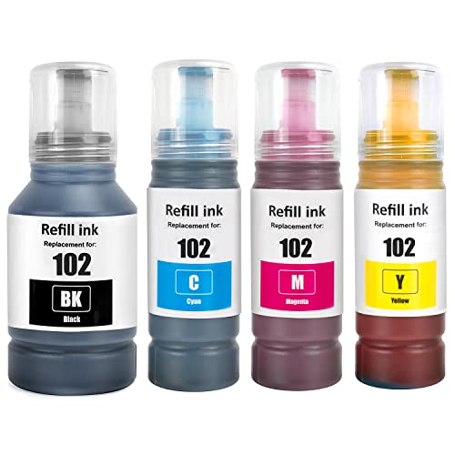 SHUOLEI 102 Ink ET-2856 ET-4856 ET-2850 ET-15000 ET-2700 Compatible with Epson 102 Ink Bottle Multipack for ET-2750 ET-2751 ET-2756 ET-2851 ET-3700 ET-3750 ET-475 0 ET-4850 (4 Pack,BK C M Y)