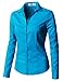 EZEN Womens Slim Fit Long Sleeve Stretchy Button Down Collar Shirt Blouse