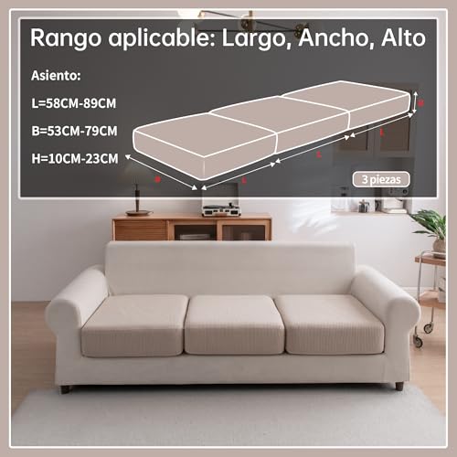 OHSIO Sofa Cushion Cover Stretch Non-Slip Washable Universal Sofa Cover, Heavy Duty and Easy to Clean (Light Brown, 3 Seat Covers S)