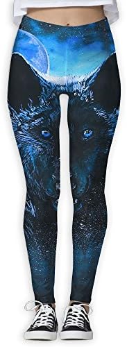 Full Moon Wolf Womens Active Yoga Leggings Patterned Workout Leggings Jogger Pants For Gym Home Outdoor Size Large!