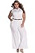 roswear Women's Plus Size Plunge Neck Button Up Dressy Jumpsuits White X-Large