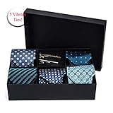 Formal Ties for Men - 5 Men's Neckties And 2 Classy Tie Bars In Gift Box By Pointed Designs