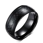 Mens Black Plated with Carbon Fiber Inlay Titanium Ring Wedding Band 8MM Width Size8