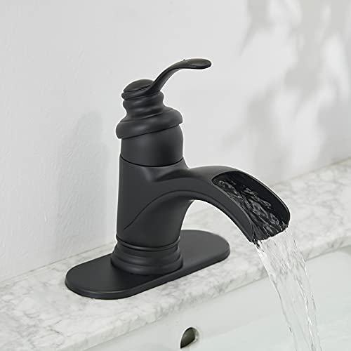 Homevacious Bathroom Faucet Matte Black Waterfall Single Hole Farmhouse