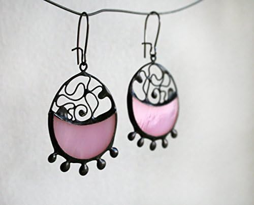 Soft Pink Stained Glass Earrings, Romantic, Artkvarta Jewelry, Christmas Gift For Her, Tiffany technique earings.