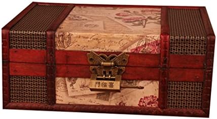 Bestwoo Vintage Treasure Storage Trunk Box Wood Jewelry Holder with Lock Stamp Pattern