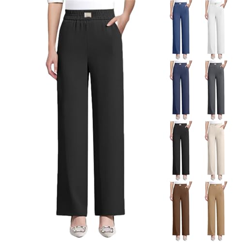 Cocila Wide Leg Yoga Pants, Straight Trousers High Waist Joggers with Pockets Ladies Cotton Petite Regular Tall Loose Stretch Active Pants Black