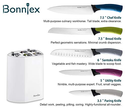 Bonniex Kitchen Knives Set 5-Piece, Chef Knife Block Set with Safety Lock, Cutlery Knives Ultra Sharp for Professional Multipurpose Cooking with Colorful & Ergonomic Handle