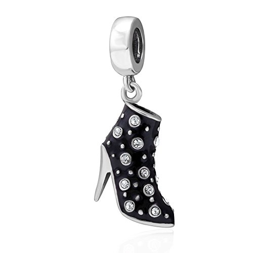 Black High Heel Dangle Charms 925 Sterling Silver Birthstone Gifts Charm for Her Pandora Bracelet
